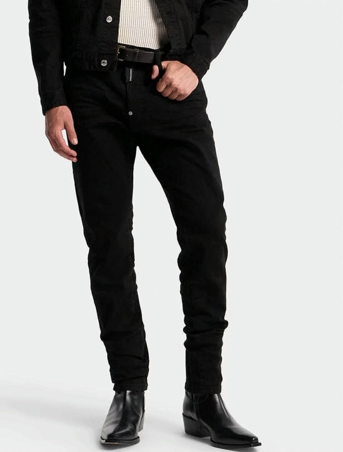 Slim-Fit Black Denim Pants with Five-Pocket Design
