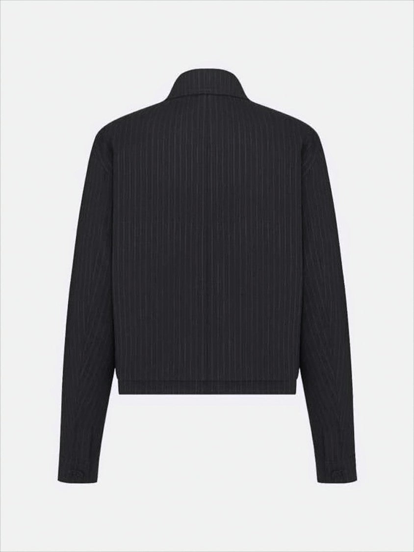 Cropped Pinstripe Wool Jacket