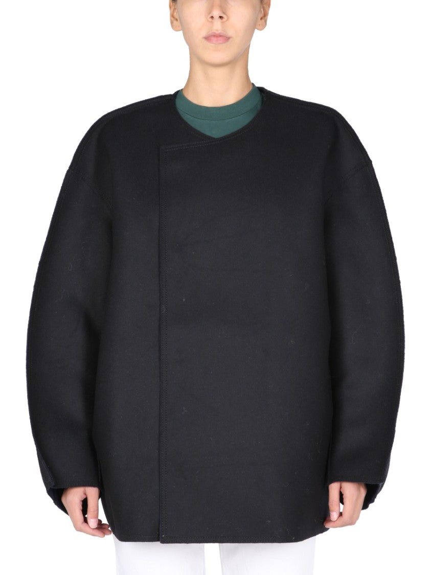 Asymmetrical Front Closure Black Coat