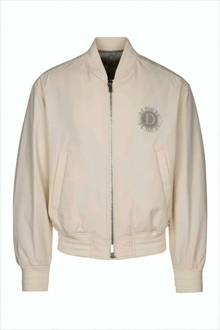 Cropped Bomber Jacket with Structured Shoulders and Logo Details