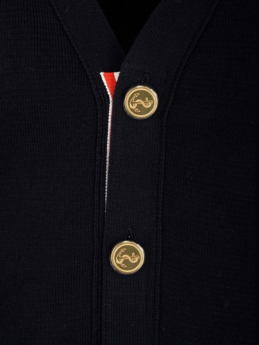 Classic Cardigan with Deep V-Neck and Gold Button Detail