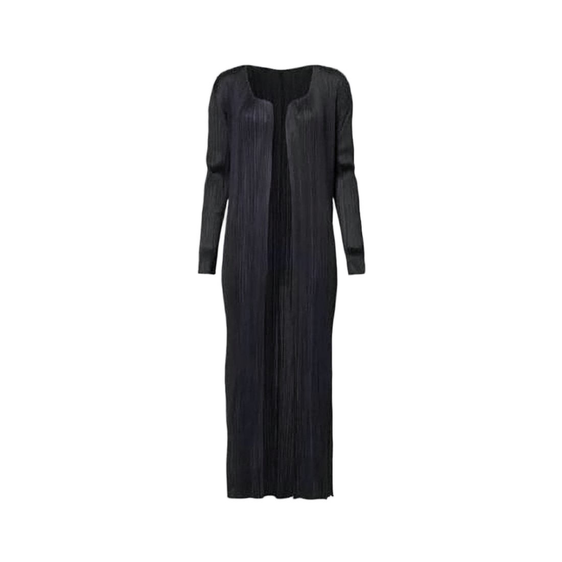 Mid-Calf Length Pleated Cardigan With Open Front Design
