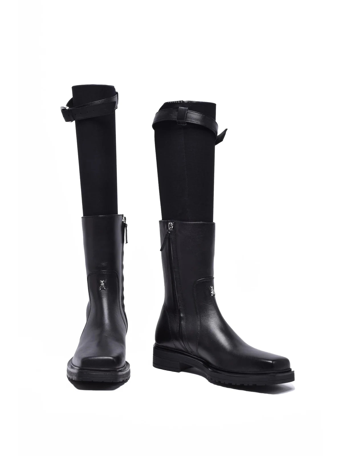 Black Leather Rubber Women's Leather Ankle Boot