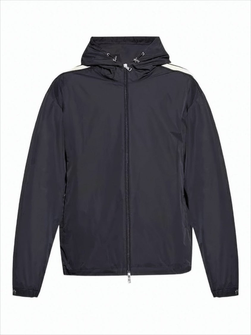 Hooded Black Lightweightjacket With Striped Detailing