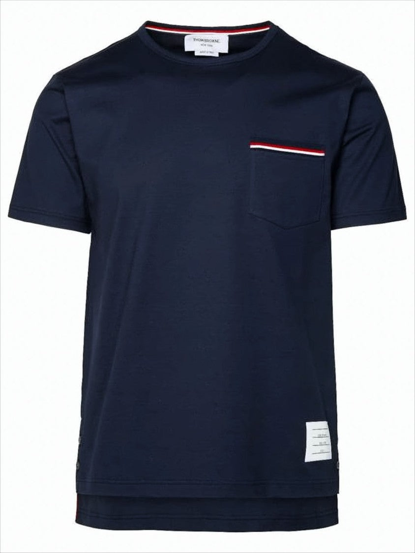 Short-Sleeved Blue T-Shirt with Contrasting Trim and Chest Pocket