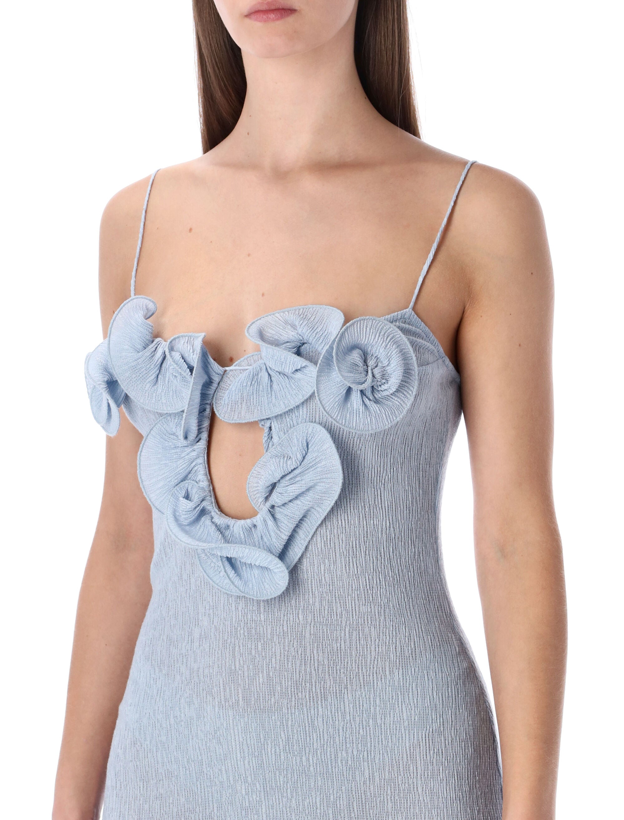 Light Blue Floral Crepe Mini Dress