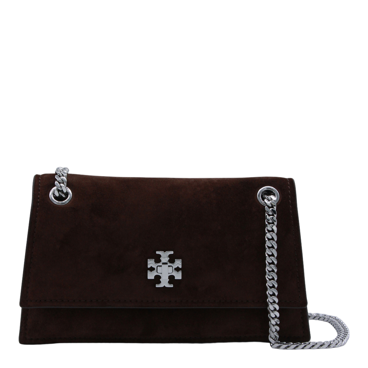 Rectangular Suede Bag with Metallic Logo Emblem