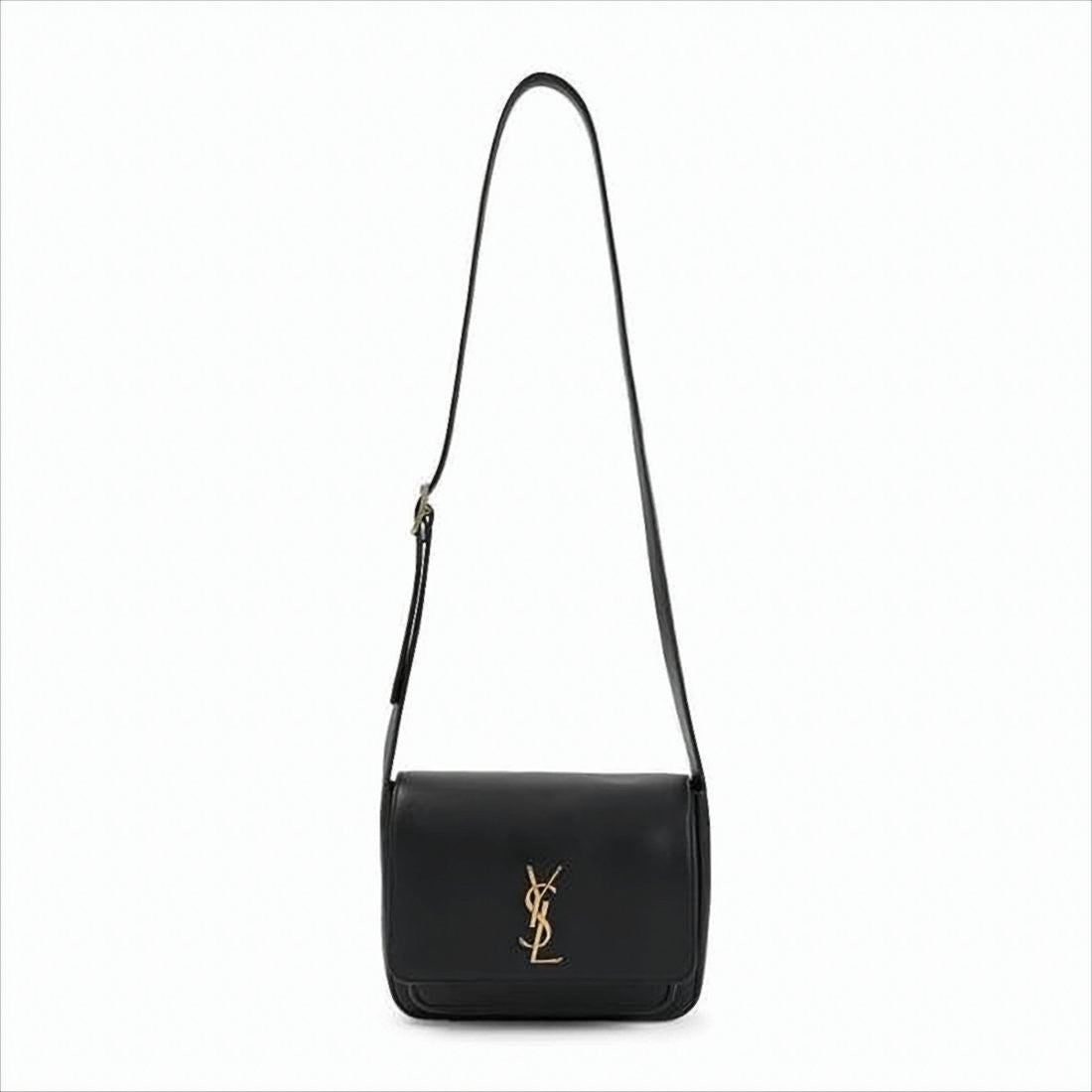 Calfskin Leather Shoulder Bag with Brass Logo Emblem