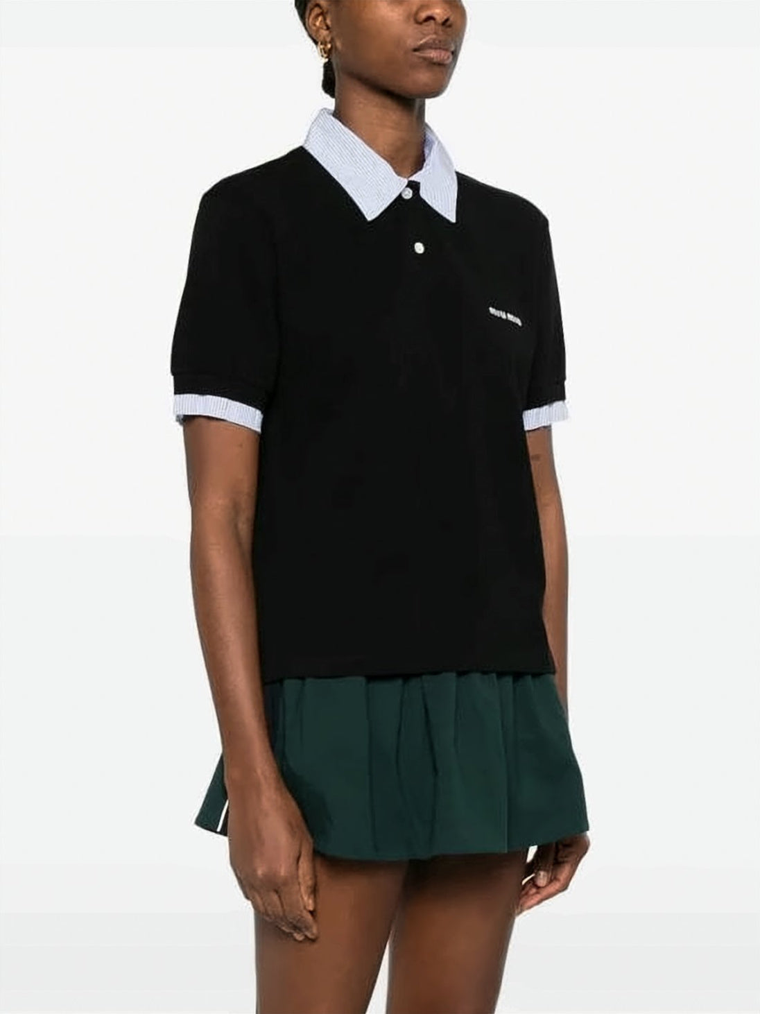 Cropped Polo Shirt With Striped Collar