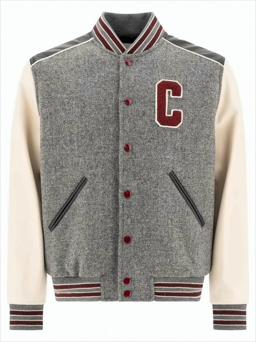Varsity-Style Bomber Jacket with Lambskin Sleeves