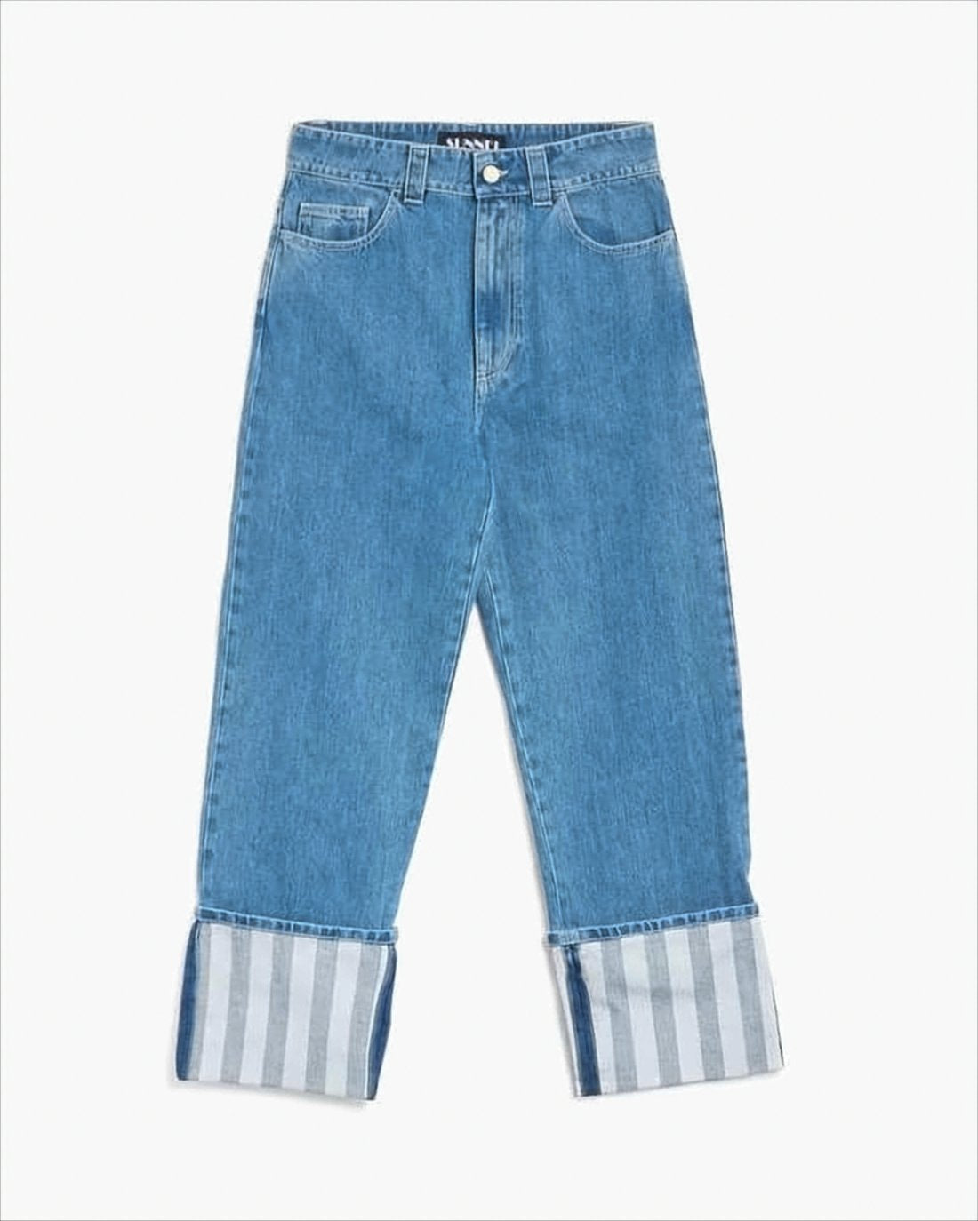 Mid-Blue Straight-Leg Denim Pants