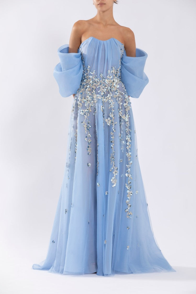 Organza Dress With Dotted Beading