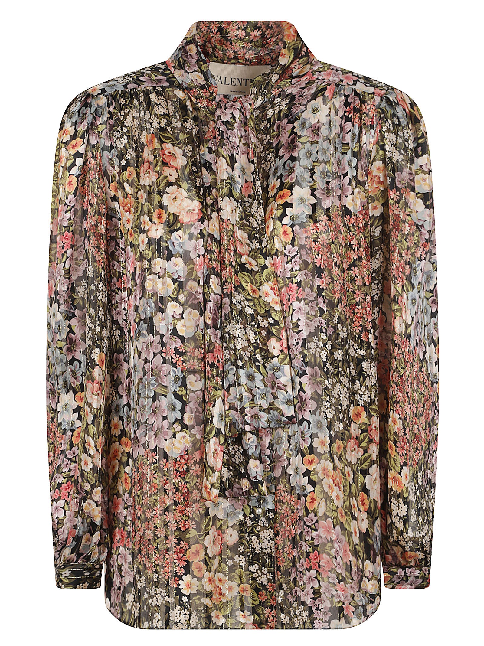Pastel Floral Pattern Silk Blouse