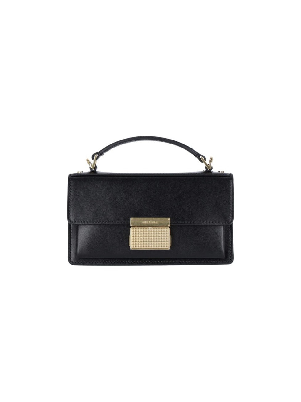 Structured Black Leather Handbag With Gold-Tone Logo Plaque