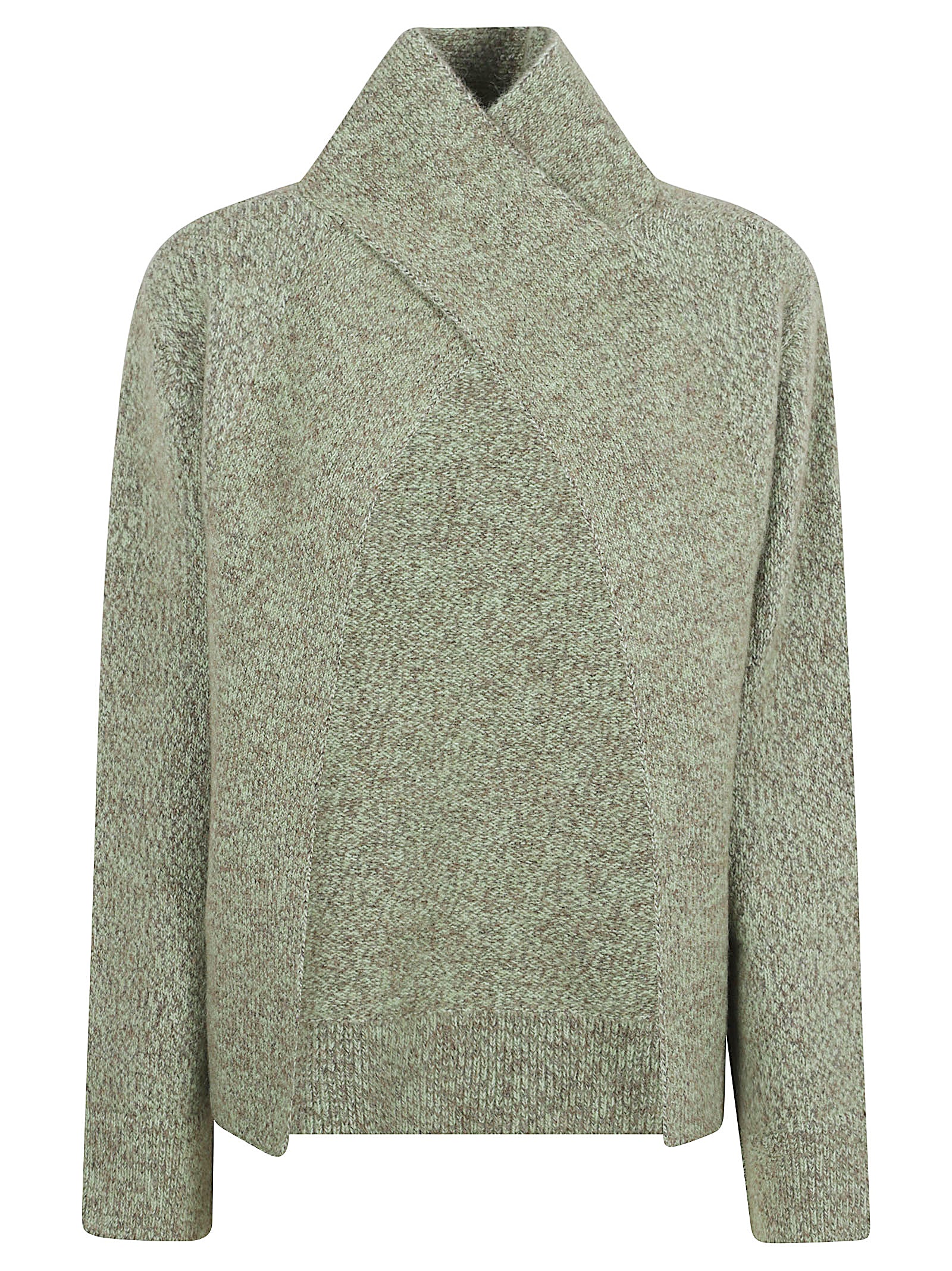 Textured Knit Sweater With Overlapping Collar