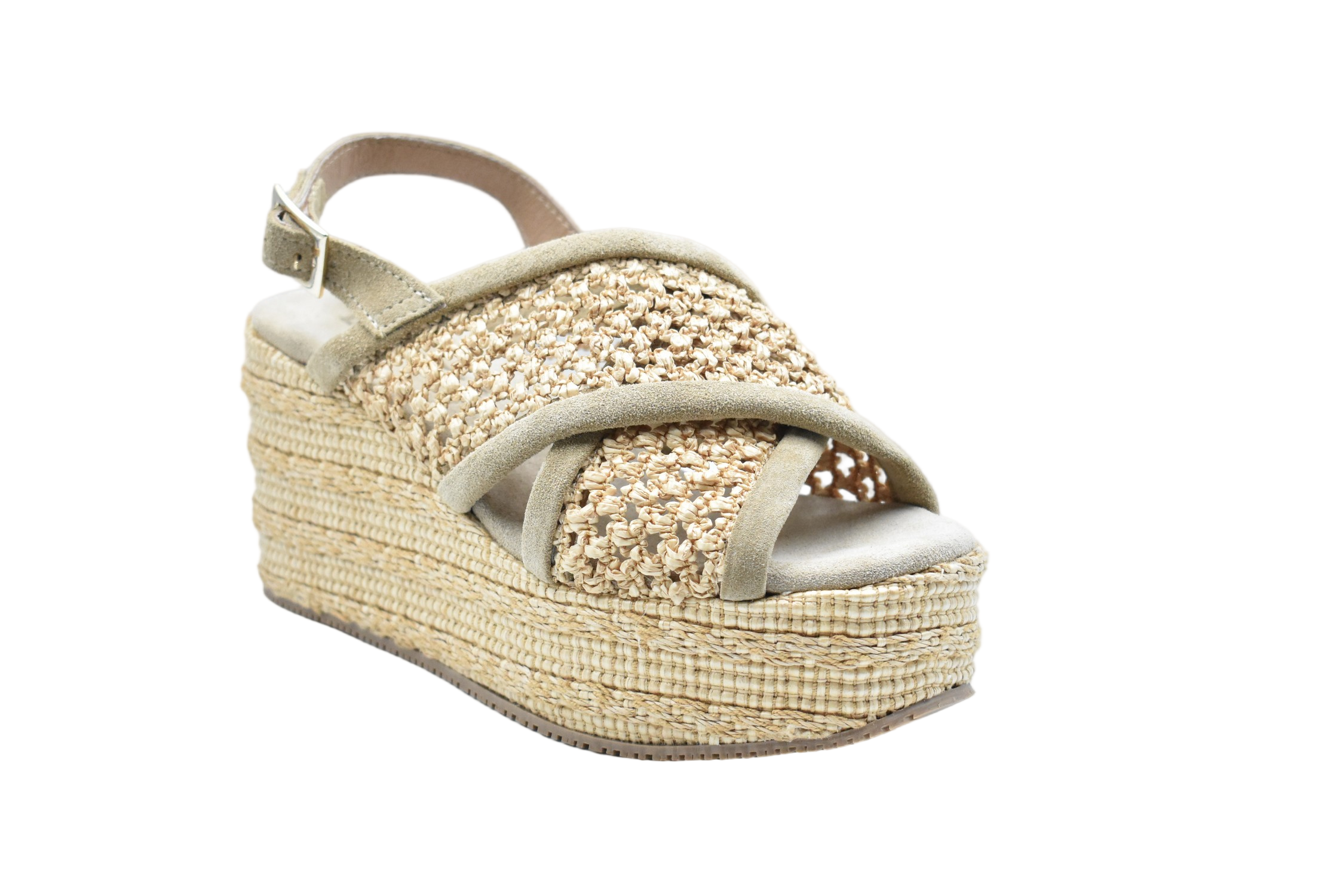 Woven Straw Platform Wedge Sandals With Crisscross Straps