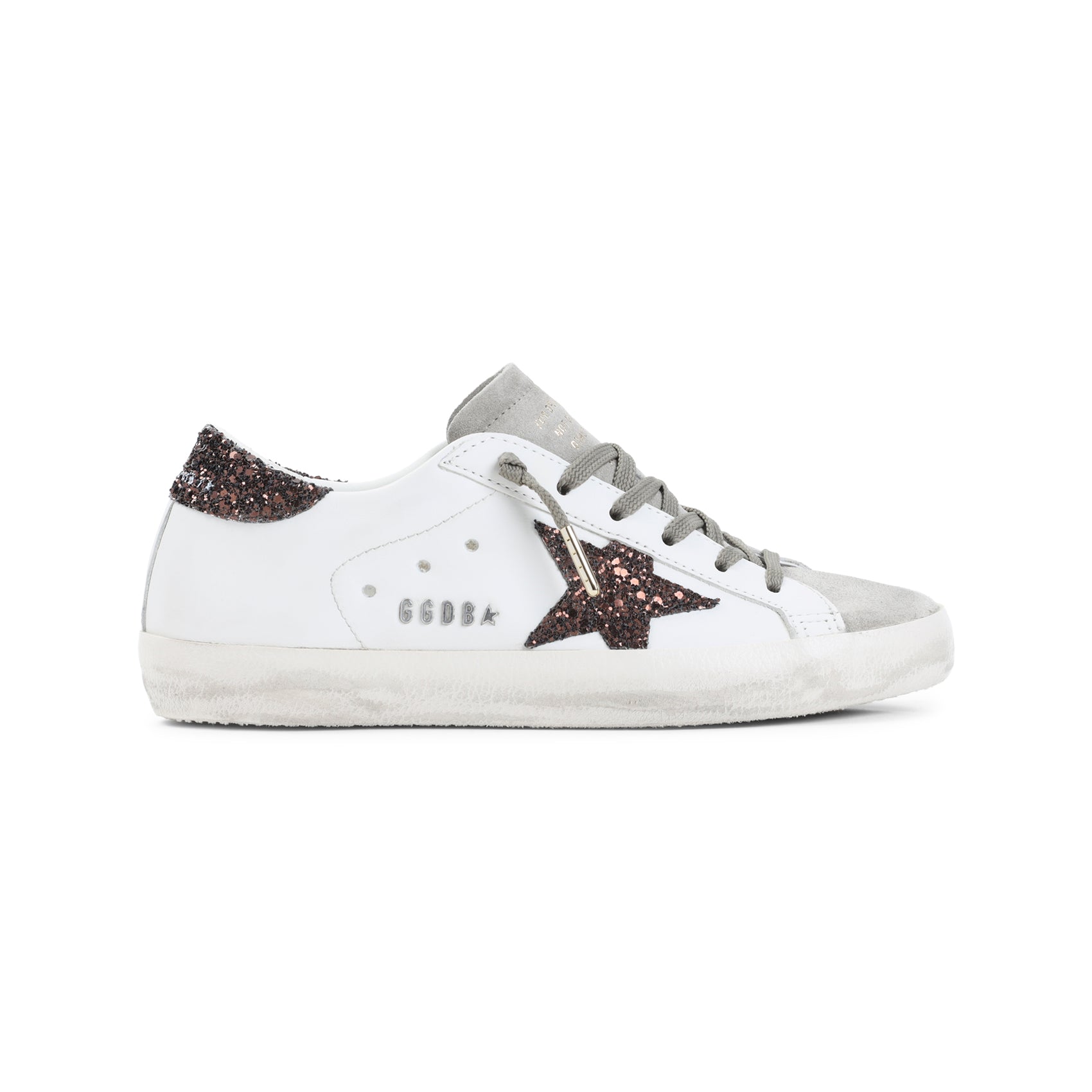 Distressed White Leather Sneakers With Glittering Details