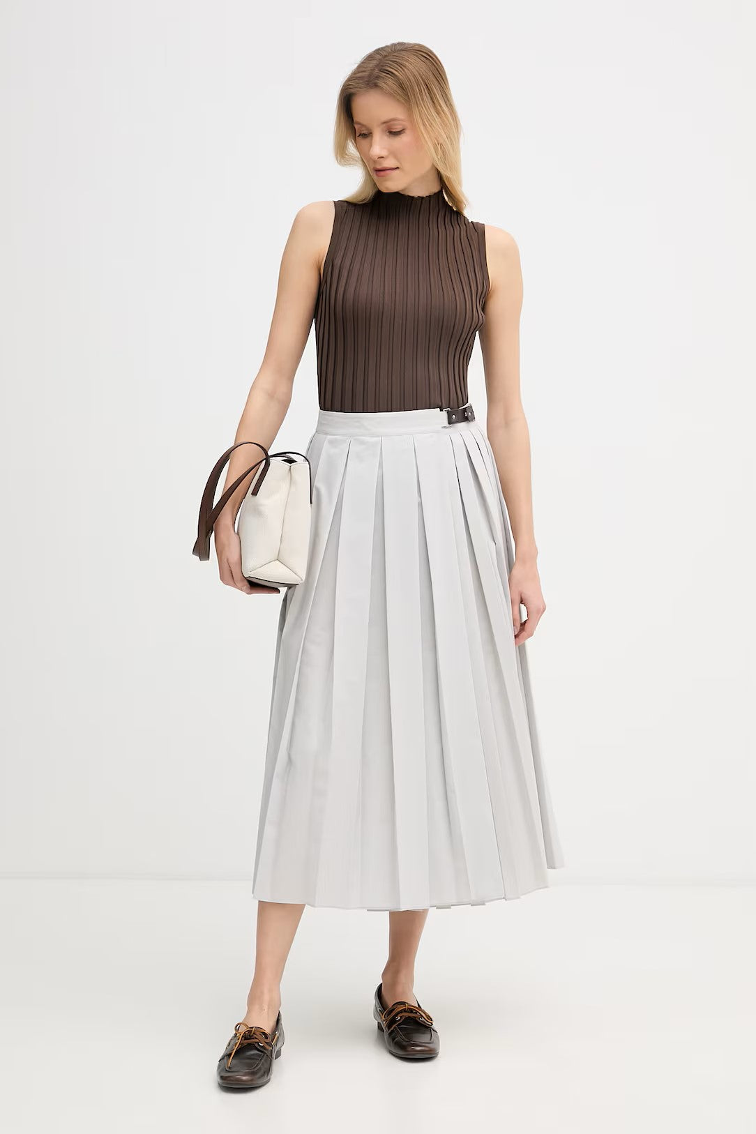 Ribbed Texture Sleeveless Top with High Neckline