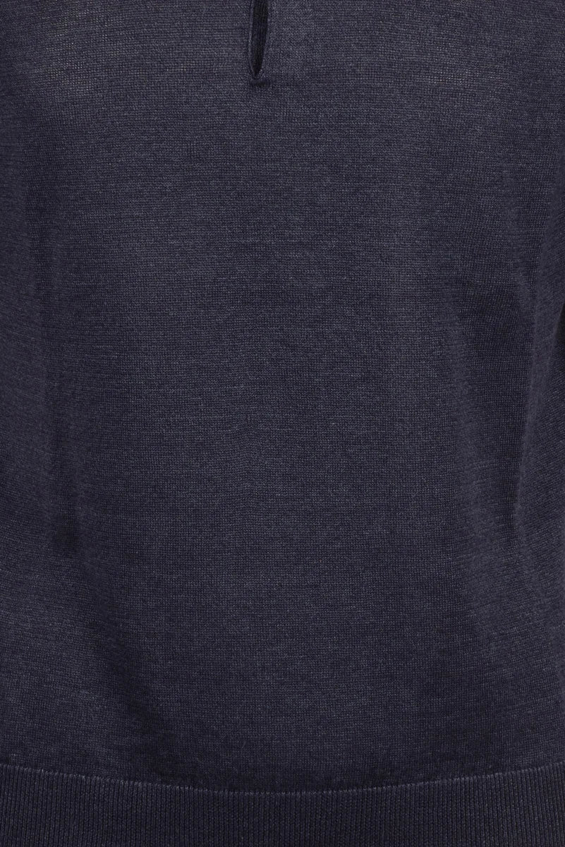 Linen Cotton Knit Polo Shirt - Blue