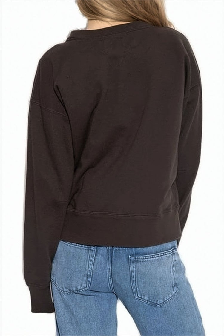 Cropped Long-Sleeve Top with Embroidered Detail