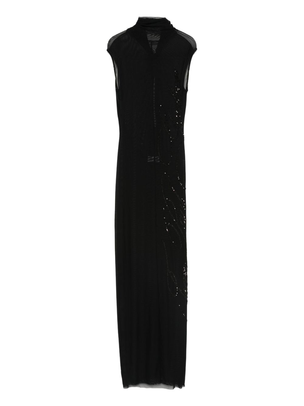 Sleeveless Semi-Sheer Black Maxi Dress