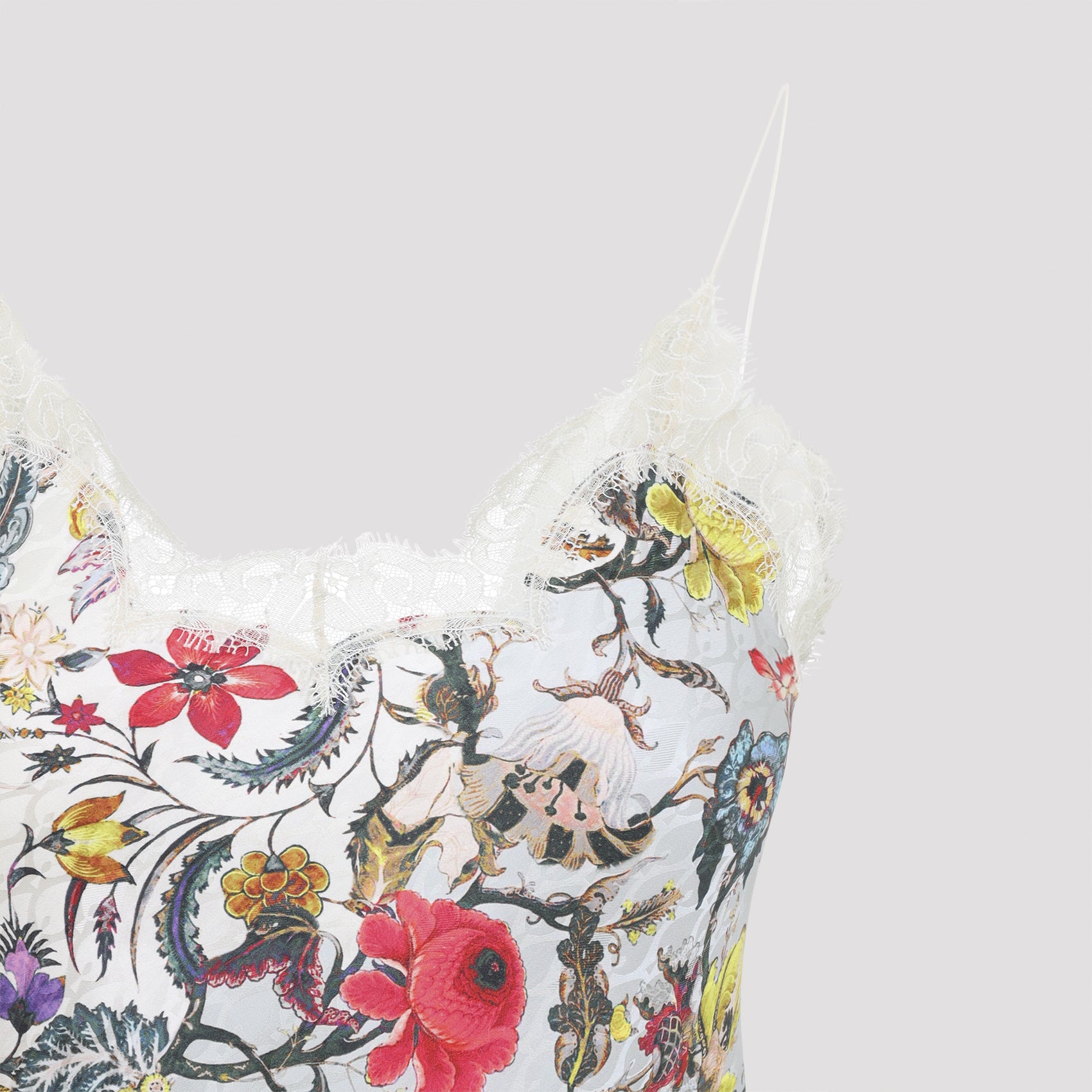 Silk Floral Maxi Dress With Lace Trim