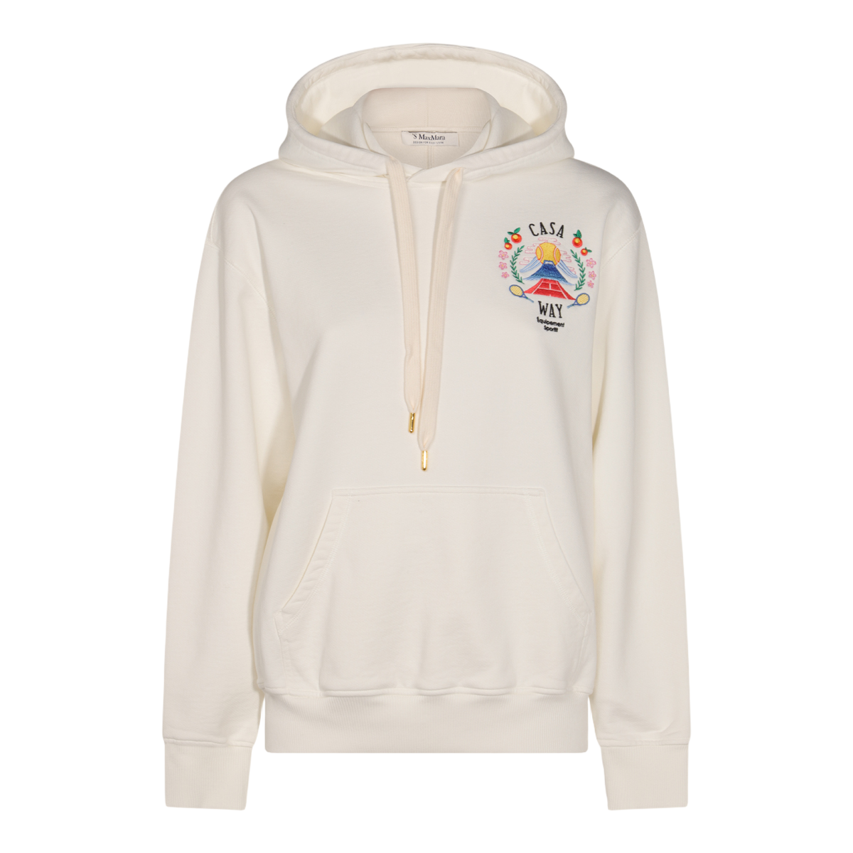 Relaxed-Fit Creamy White Hoodie with Floral Embroidery