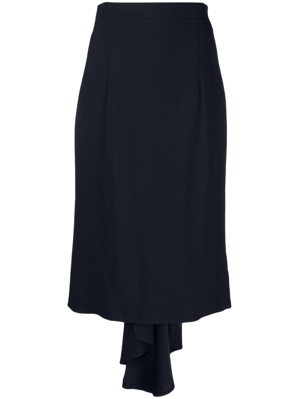 Pleated Asymmetric Midi Skirt in Midnight Blue Georgette