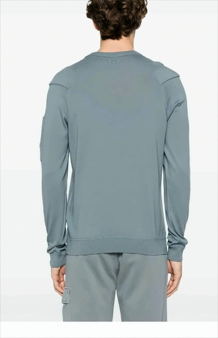 Crew Neck Long-Sleeve Sweater with Distinctive Patch Pocket