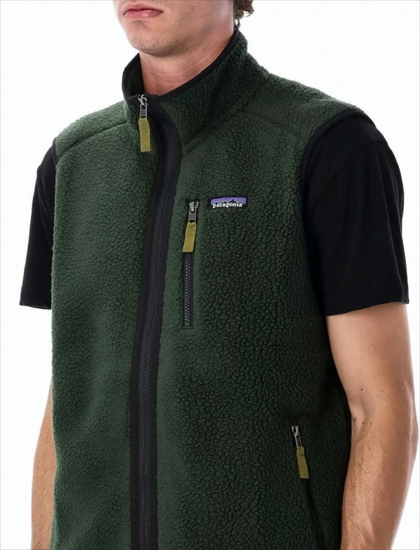 Relaxed-Fit Green Fleece Vest With High Collar