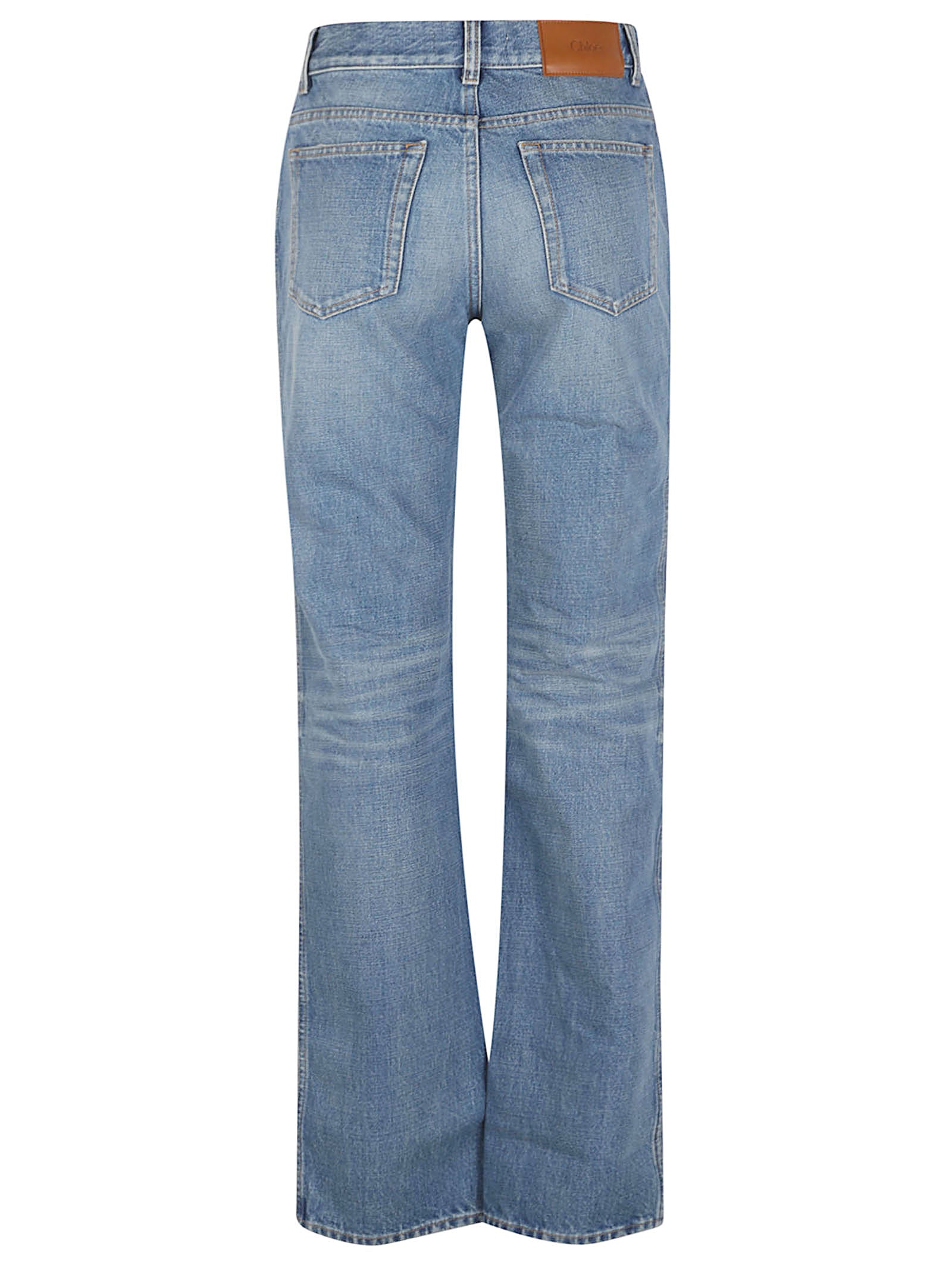 Medium-Wash Cotton Denim Straight-Leg Jeans