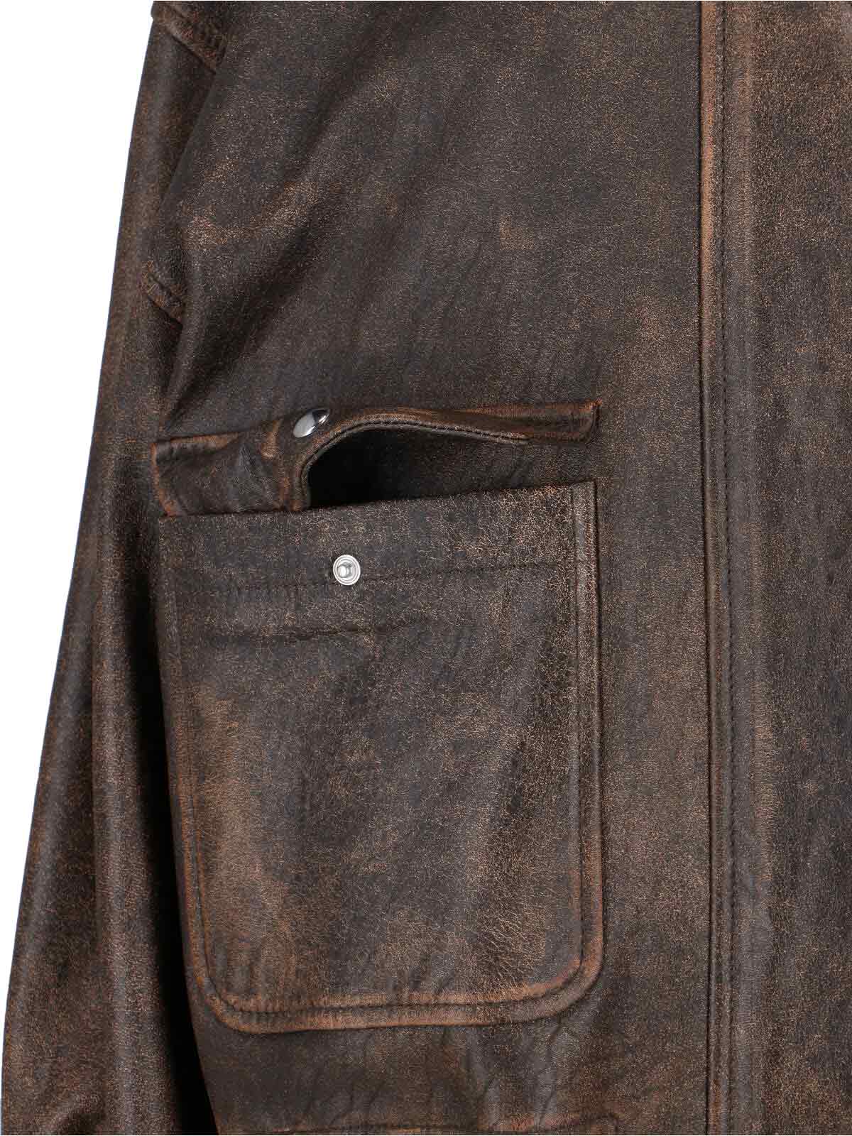 Distressed Brown Leather Jacket with Shearling Collar