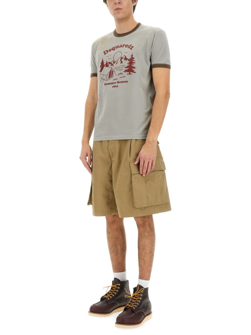 Vintage Print Relaxed-Fit T-Shirt With Contrasting Trim