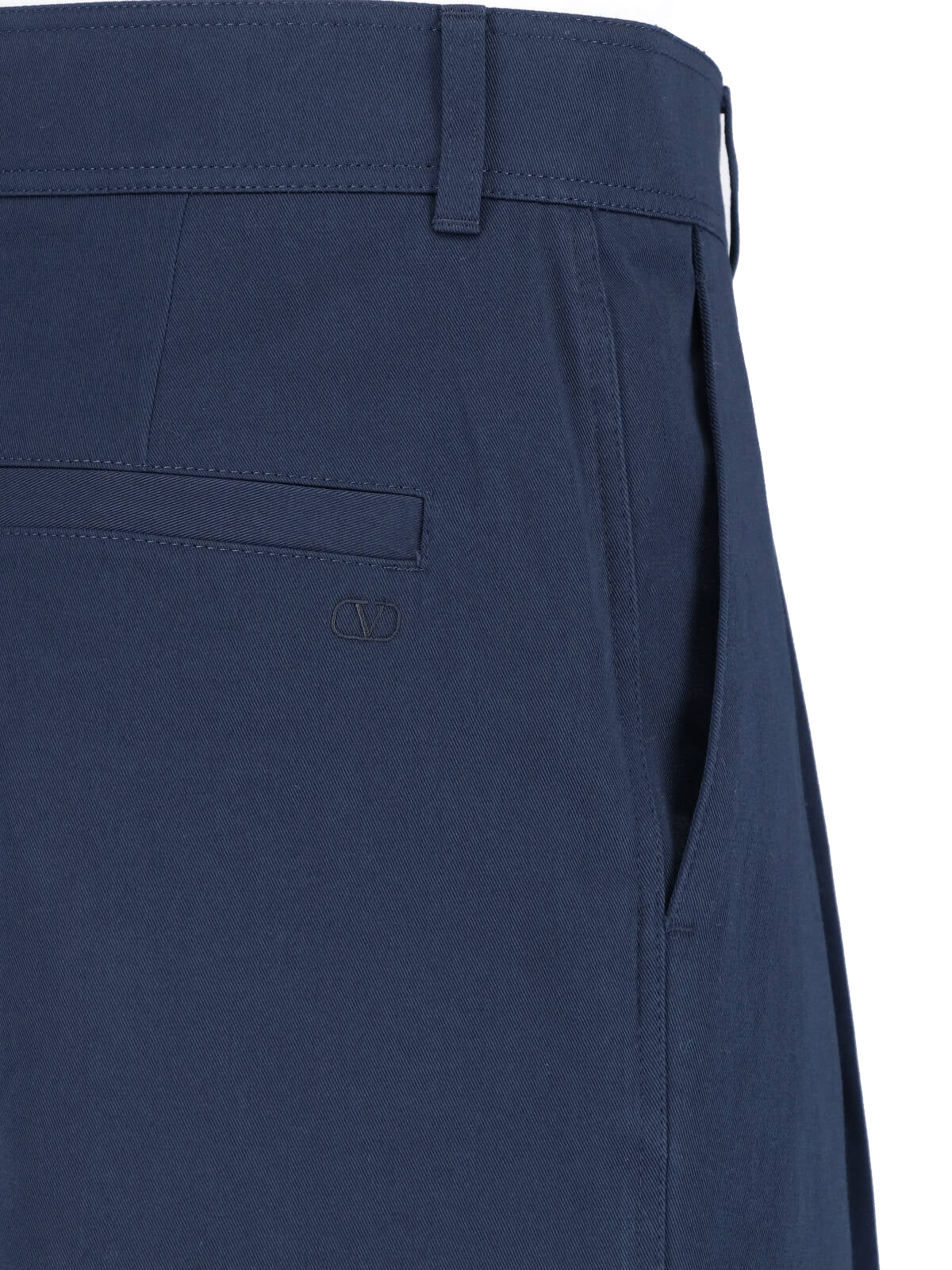 Navy Mid-Rise Tailored Cotton Trousers