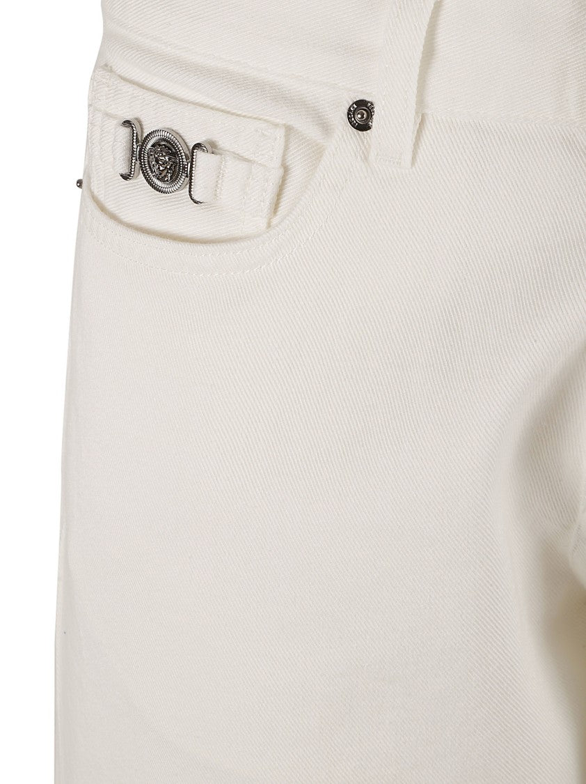 Straight-Leg White Denim Jeans With Design