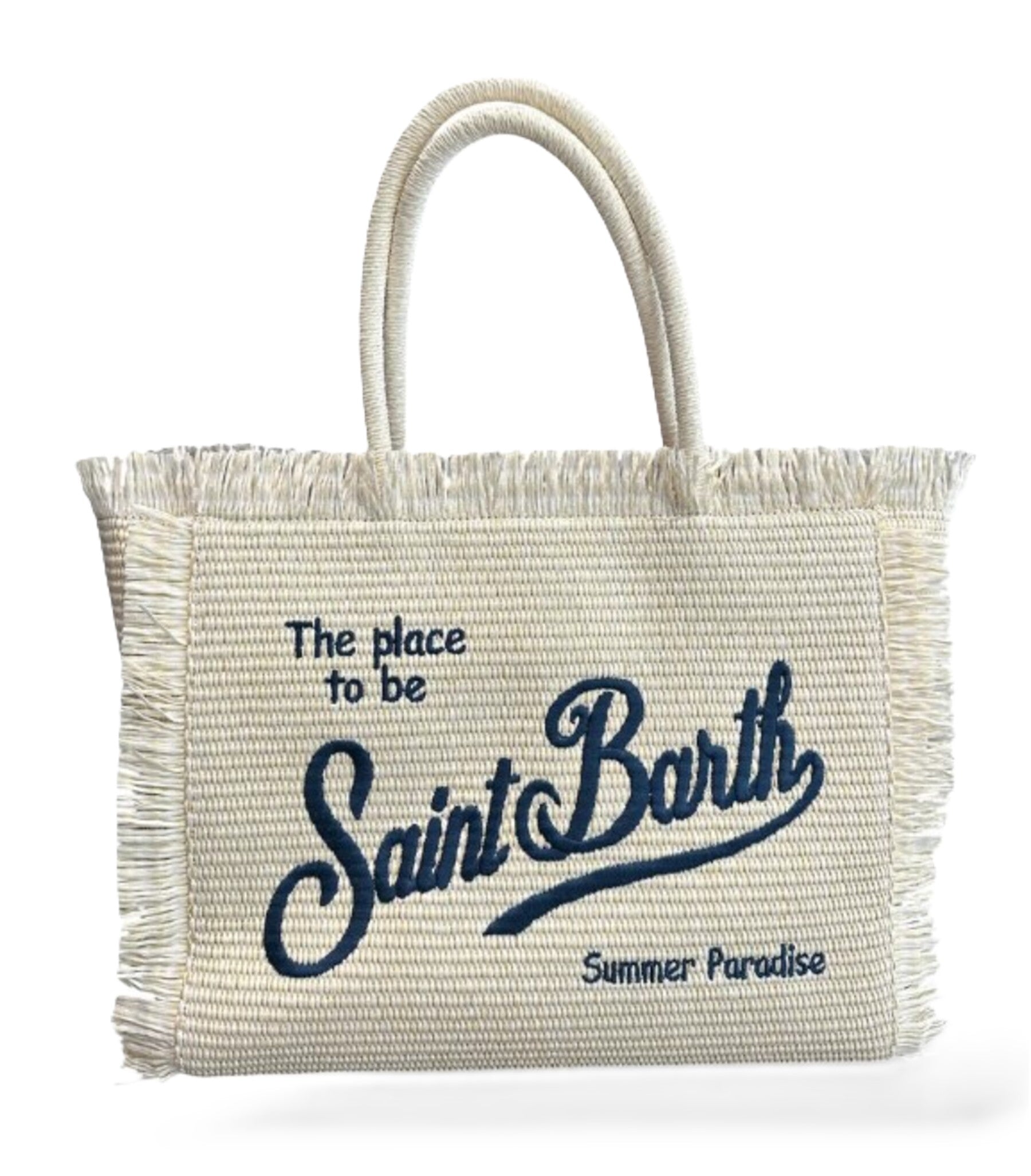 Rectangular Woven Tote Bag with Fringed Edges