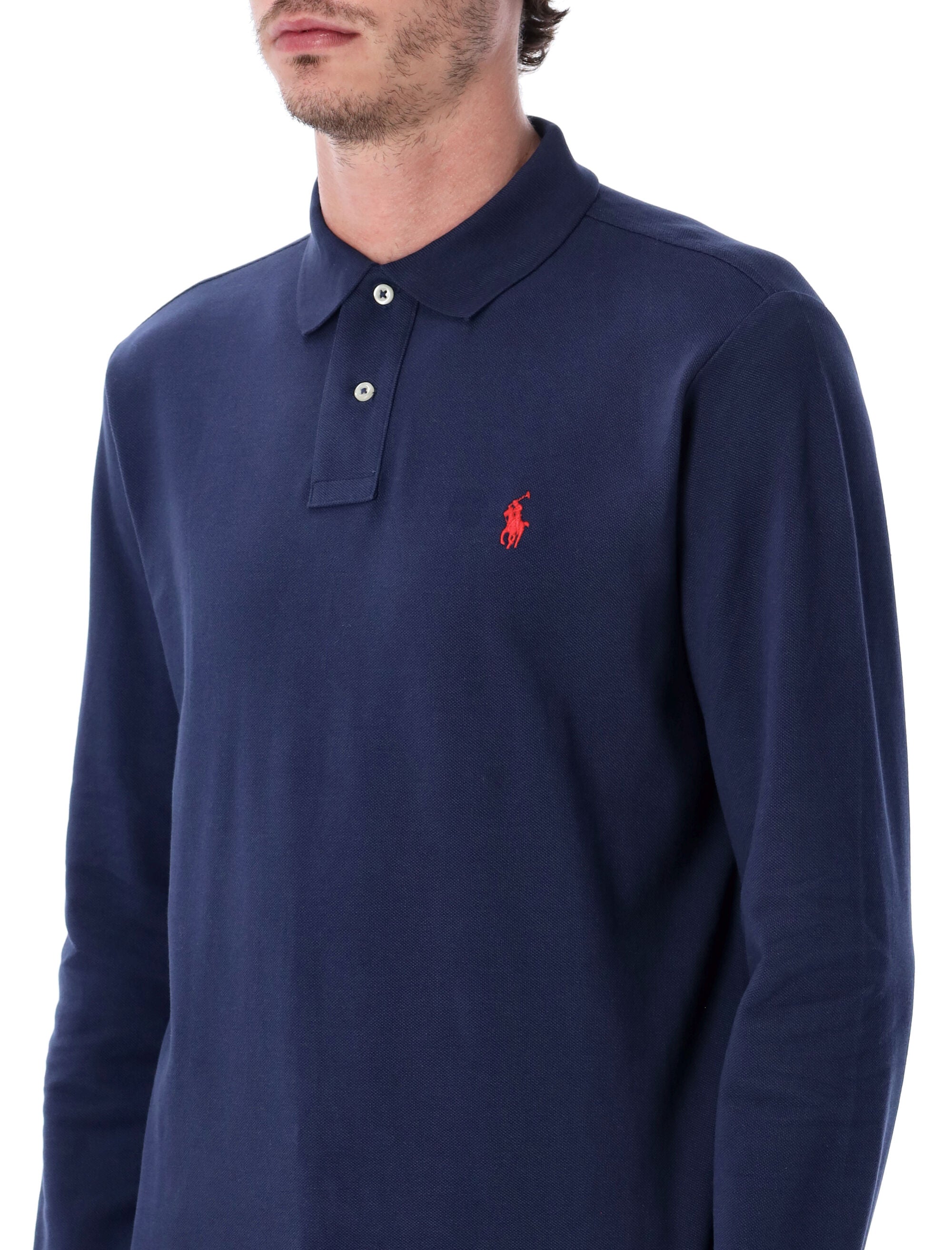 Long-Sleeve Cotton Piqué Polo Shirt Custom Slim-Fit