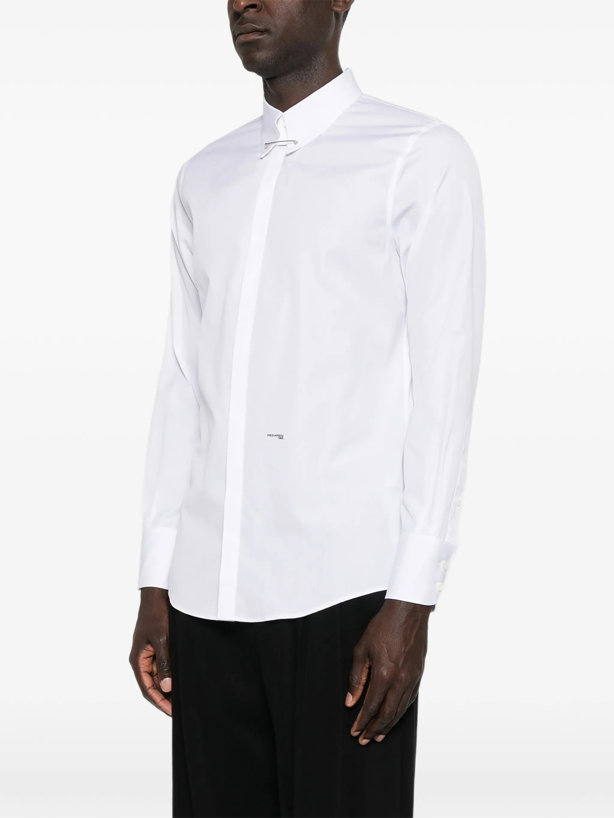 White Long-Sleeve Silver Safety Pin Shirt