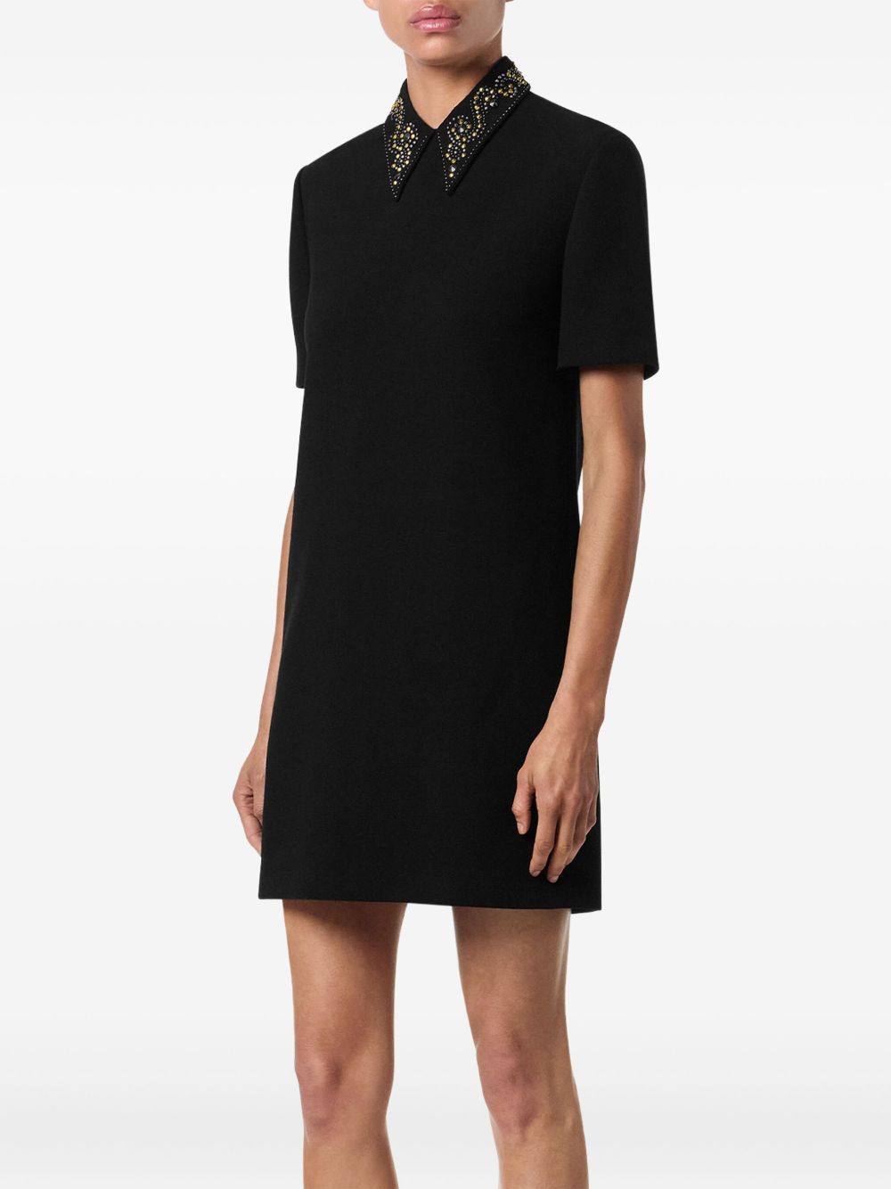 Flared Mini Dress With Stud Embellished Collar