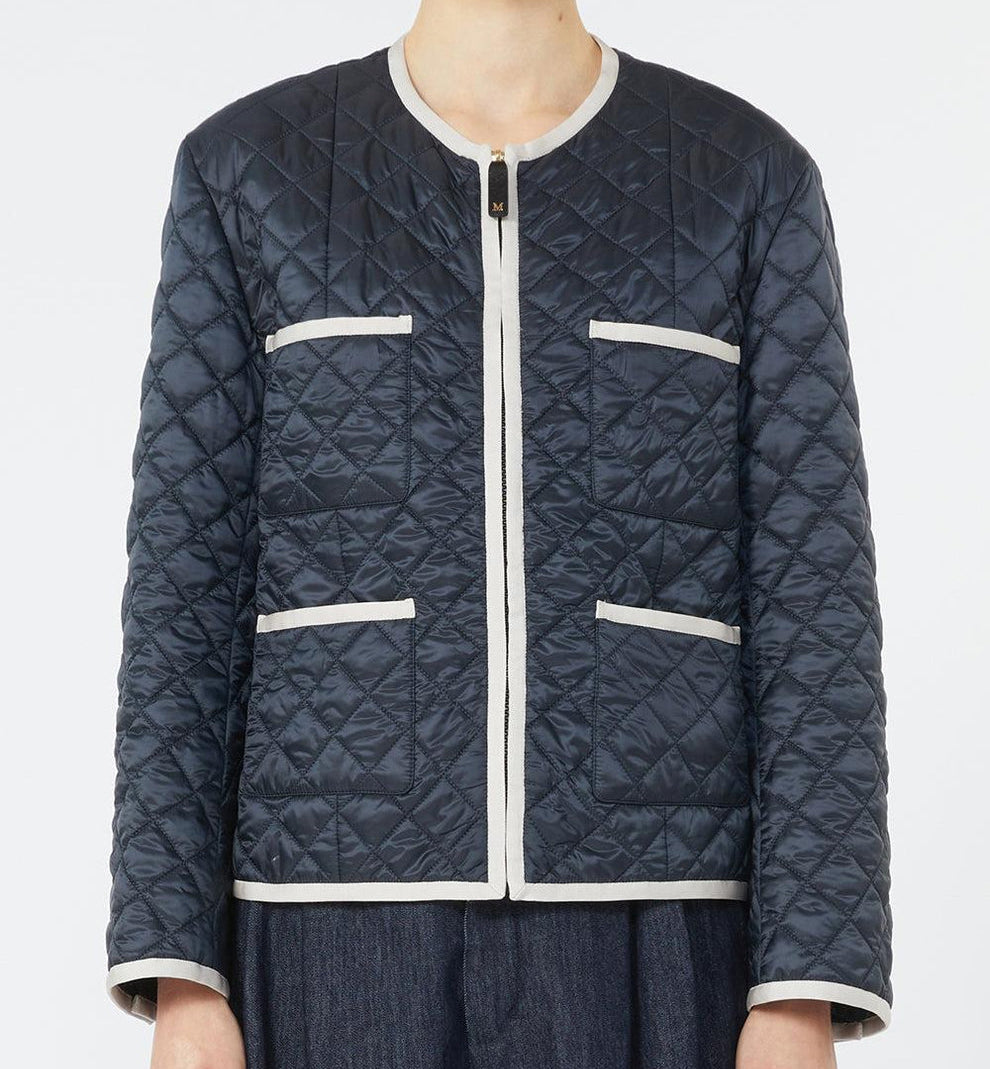 Quilted Blue Jacket with Diamond Pattern