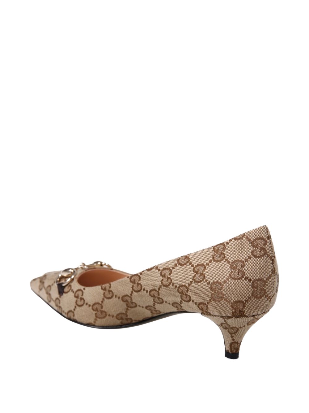 Beige Canvas Pointed-Toe Kitten Heels