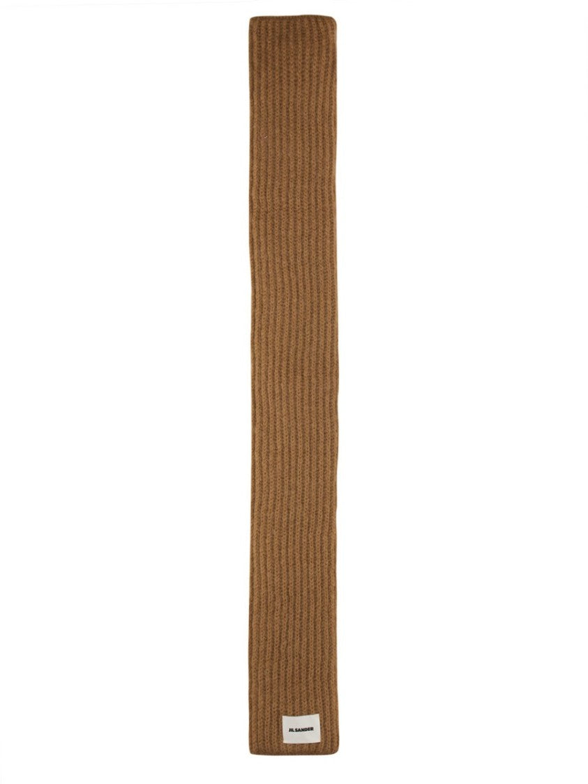 Ribbed Texture Scarf With Logo Patch