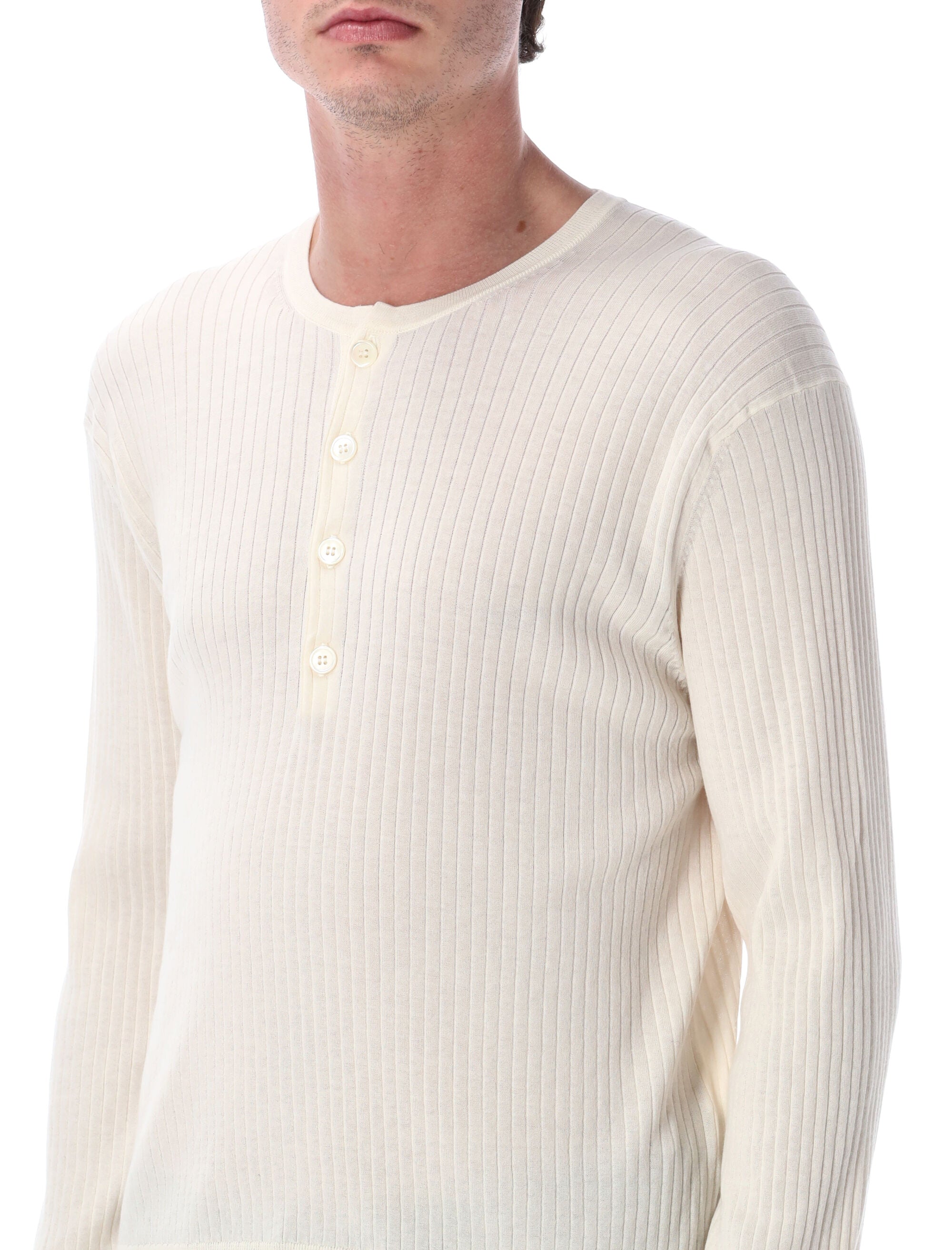 Fine Henley Cotton Crepe Sweater