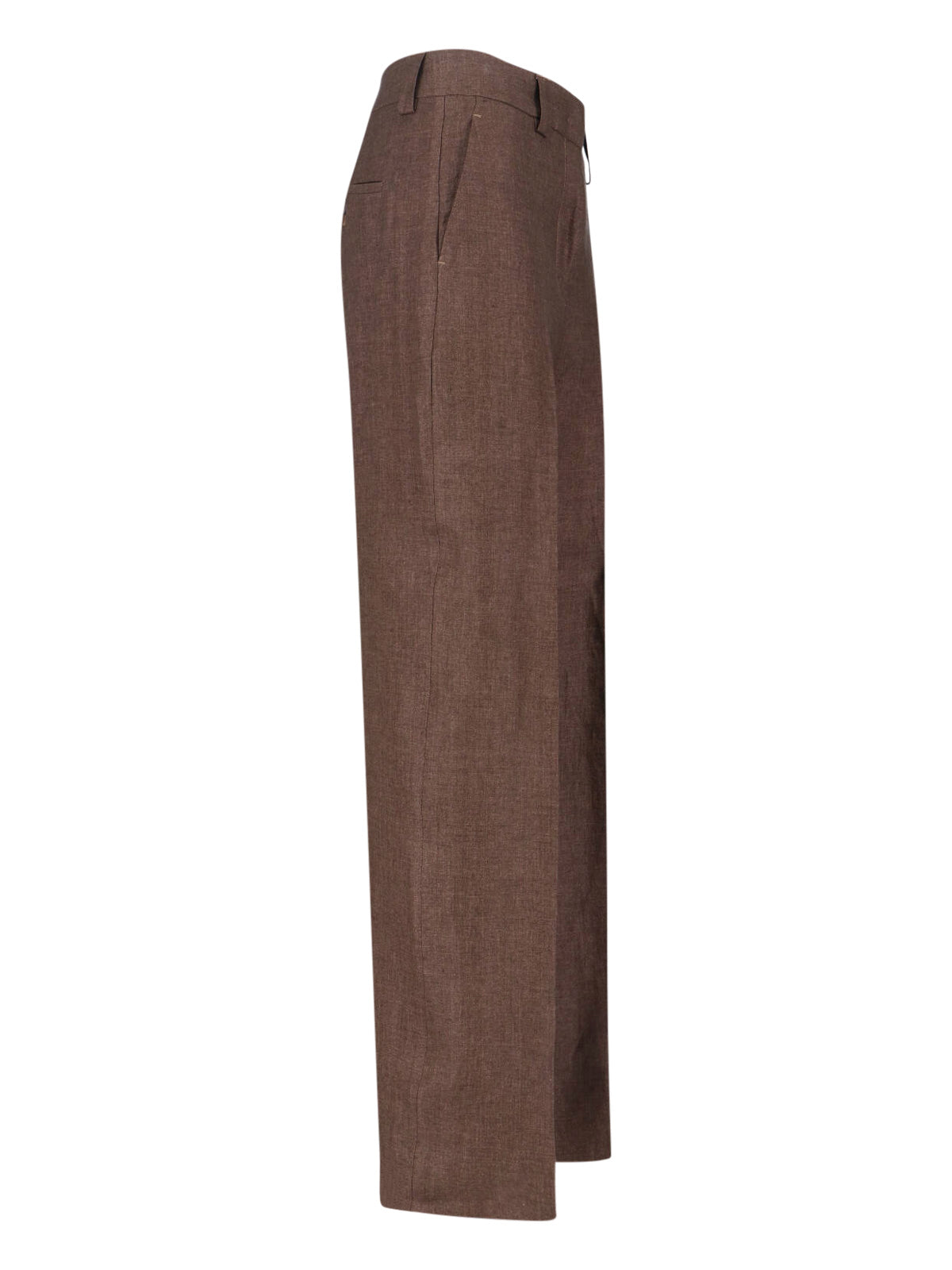 Brown Tailored Straight-Leg Linen Trousers
