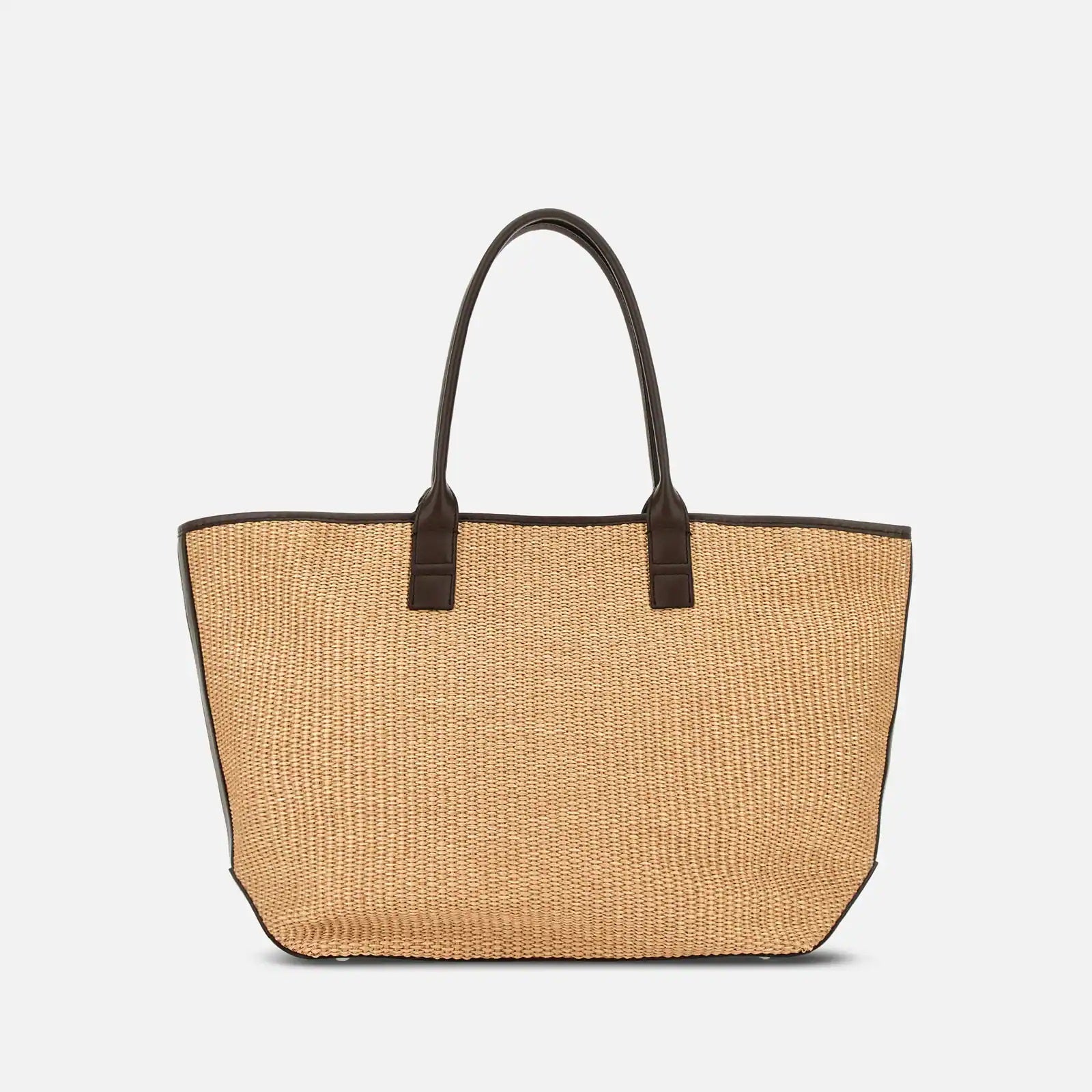Beige Address Shopping Media Raffia Shopping Bag