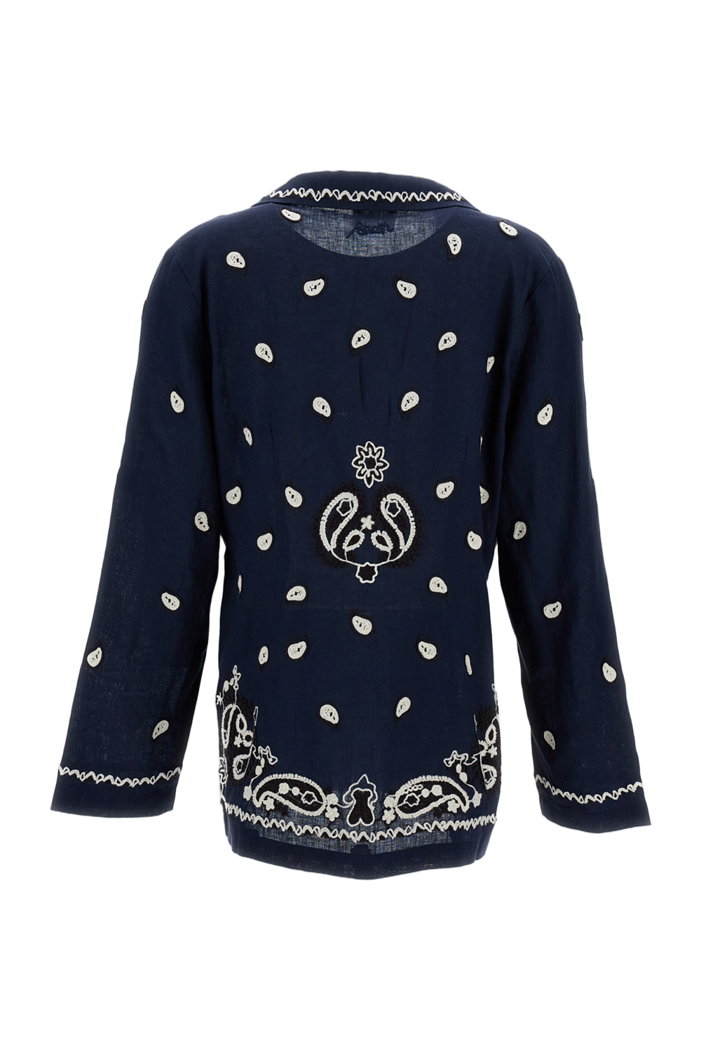 Embroidered Linen Jacket with Classic Lapels