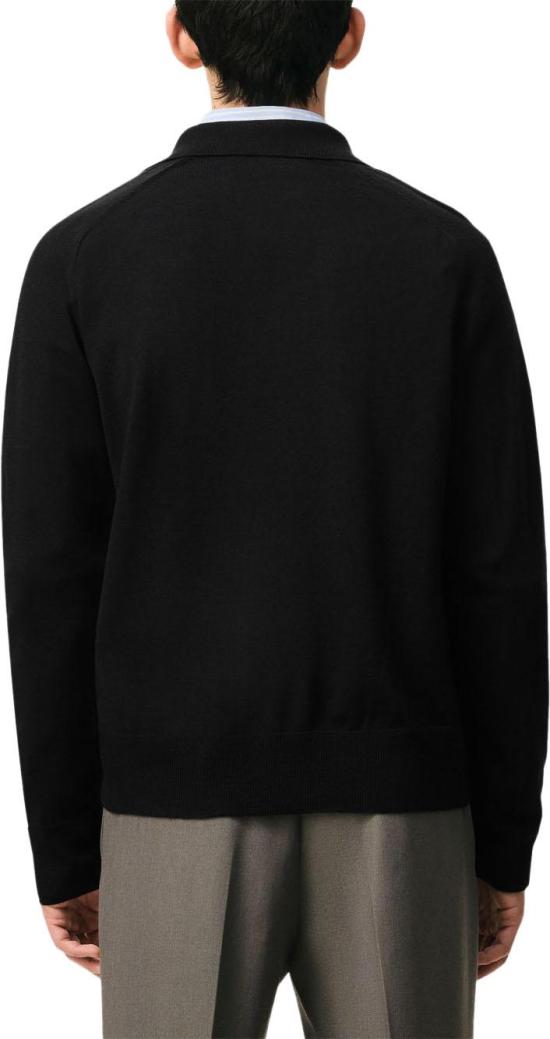 Classic Black Wool Cardigan With Embroidered Heart Emblem