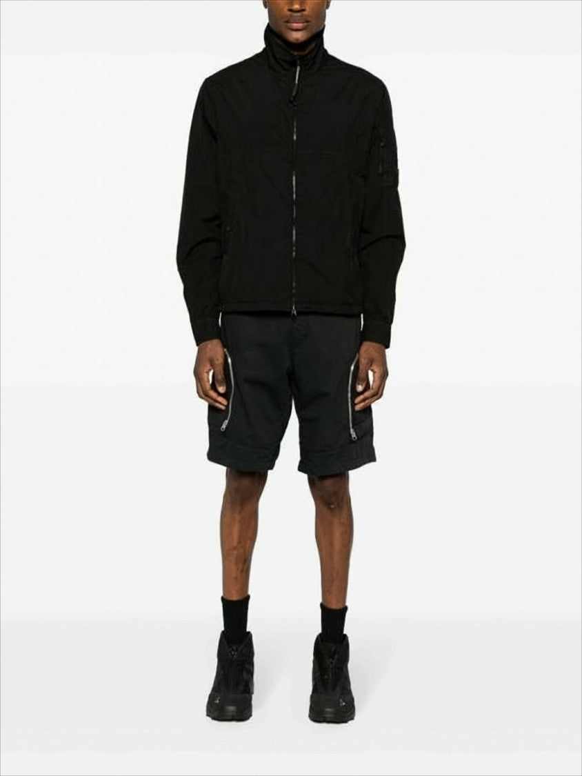 High-Collar Black Polyamide Casual Jacket