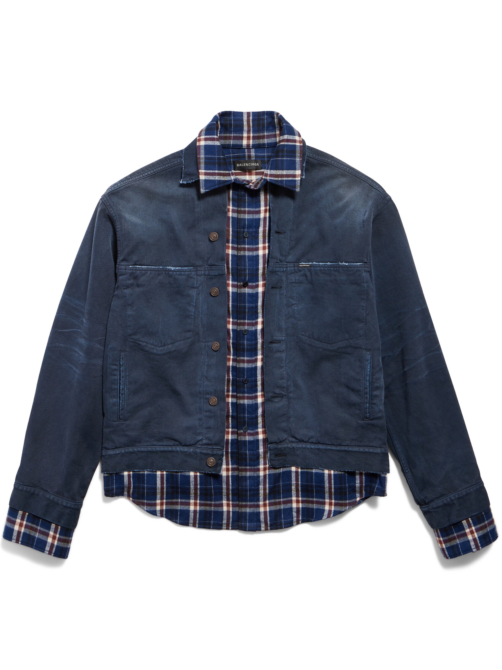 Dark Blue Patched Layered Shirt Jacket