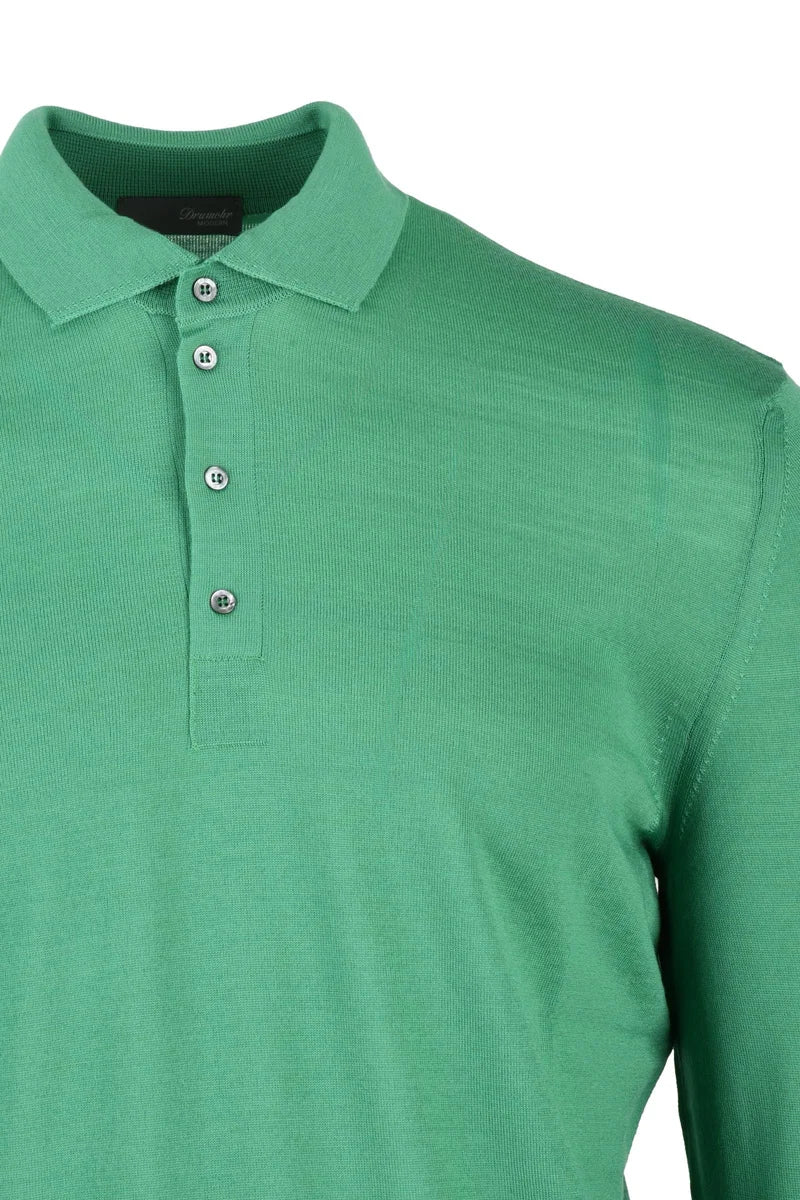 Merino Wool Knit Polo - Green